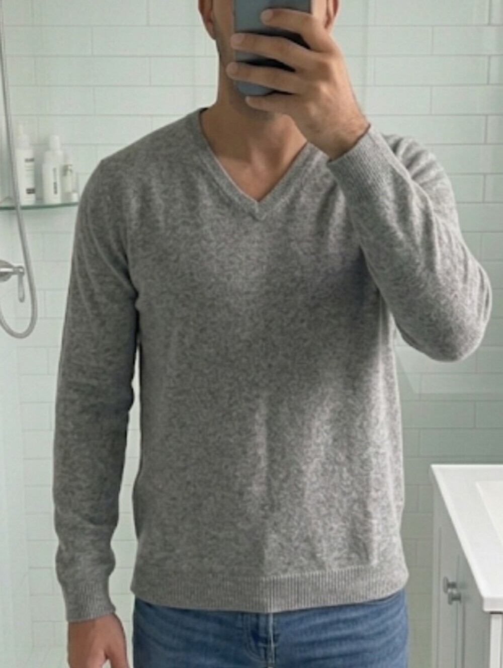 100% Cashmere Esperanto Sweater XL Mens Light Gray Long Sleeve V Neck